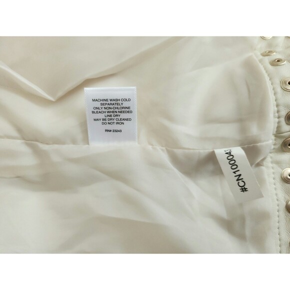 NWT NYC Washable Faux Leather Graphic Moto Jacket Drive Guitar Ivory Studded Med - Picture 8 of 9